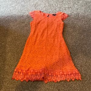 Coral lace midi dress